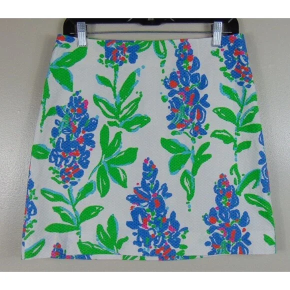 Lilly Pulitzer Floral Skirt Lined Womens Size 4 Knee Cotton Preppy Resort A line - Picture 2 of 9